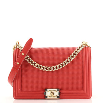 Chanel Boy Flap Bag Cube Embossed Lambskin New Medium