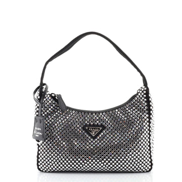 Prada Re-Edition 2000 Hobo Crystal Embellished Satin Mini