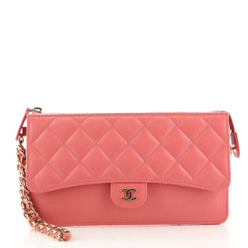 Chanel Classic Flap Zip Wristlet Pouch Quilted Caviar