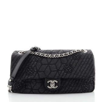Chanel Chain Flap Bag Camellia Denim Large