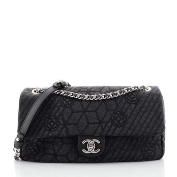 Chanel Chain Flap Bag Camellia Denim Large