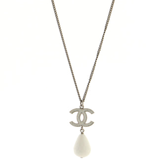 Chanel CC Drop Pendant Necklace Metal with Glittered Enamel and Bead