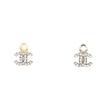 Chanel CC Stud Earrings Crystal Embellished Metal