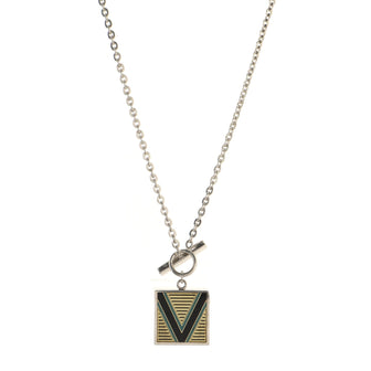 Louis Vuitton V Logo Square Pendant Necklace Sterling Silver with Enamel 