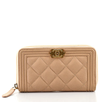 Chanel Boy Zip Around Wallet Quilted Caviar Small
