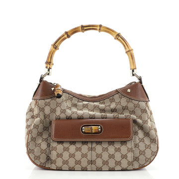 Gucci Bamboo Zip Top Handle Bag GG Canvas Medium