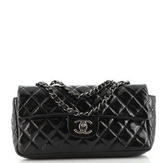 Chanel Classic Single Flap Bag Quilted Crinkled Patent East West
