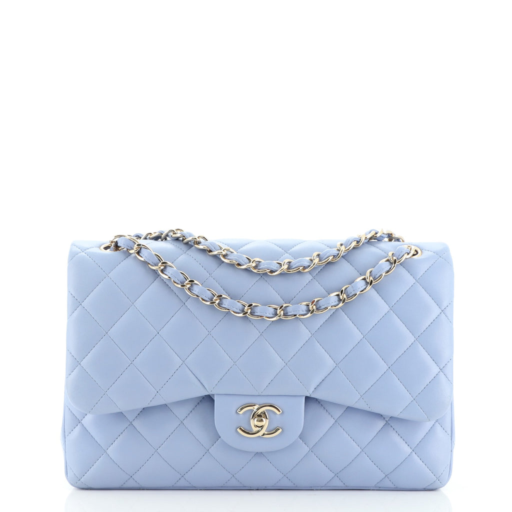 Chanel Classic Double Flap Bag Quilted Lambskin Jumbo Blue 99782232
