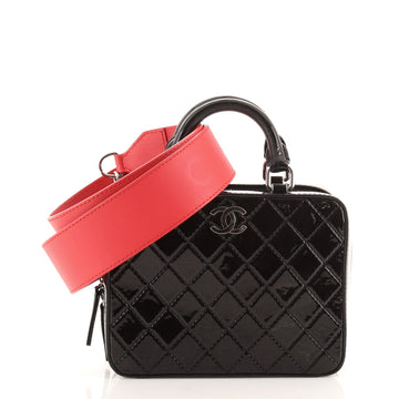 Chanel Logo Strap Vanity Case Quilted Patent Small