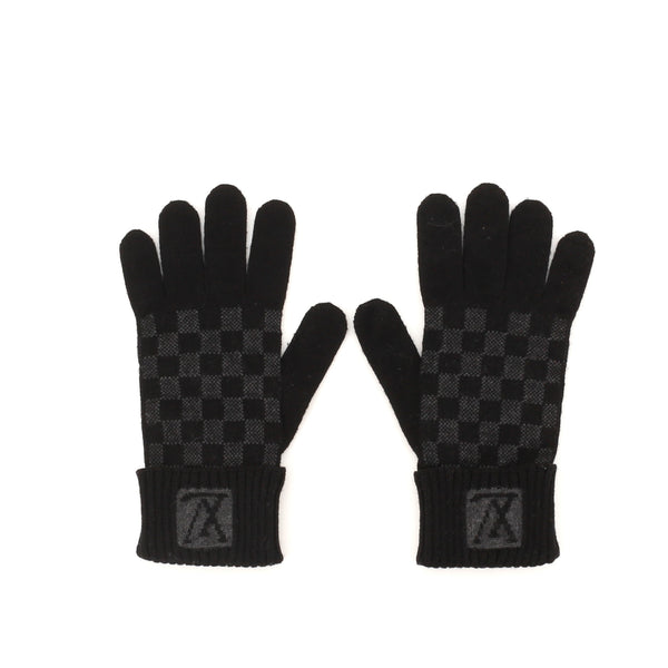 LOUIS VUITTON Wool Petit Damier Gloves Black 1129502
