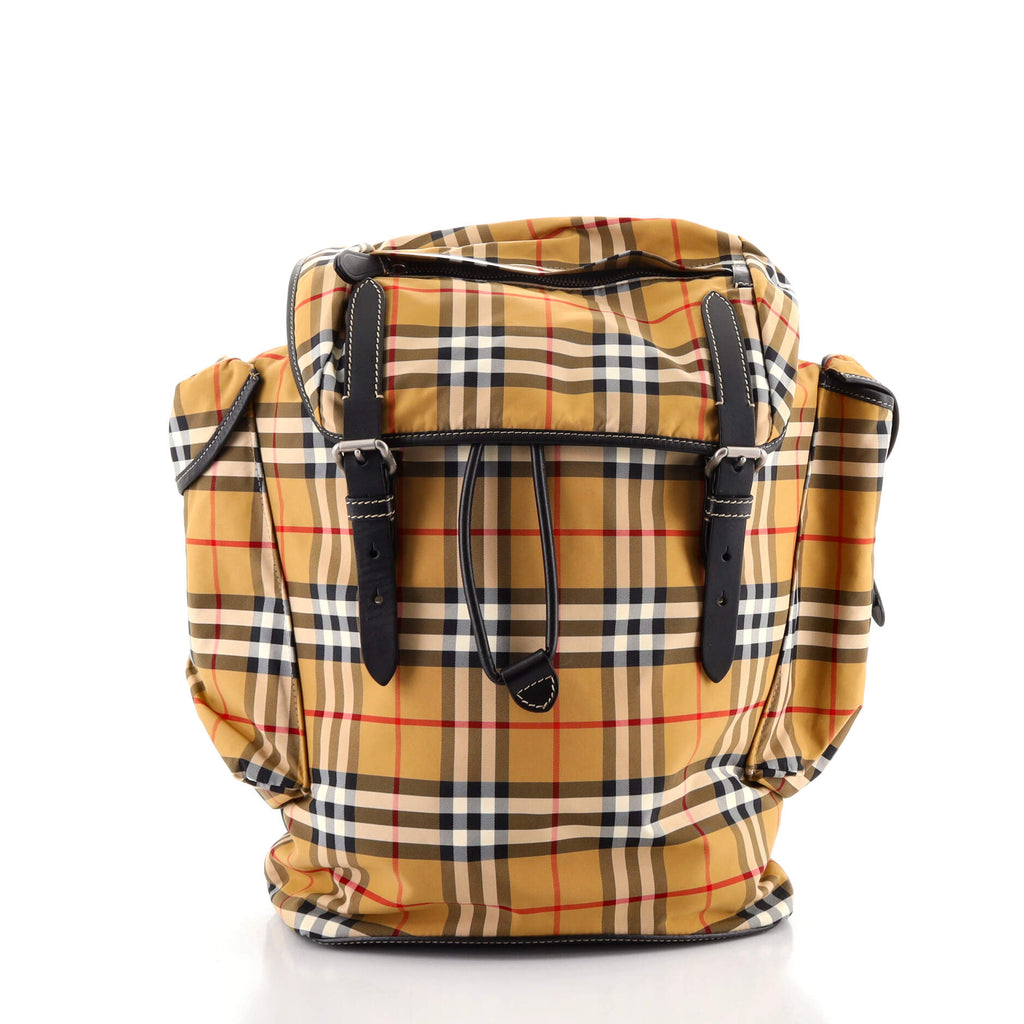 burberry leather men backpack Burberry Ranger Backpack Vintage Check Nylon and Leather Brown 99782354