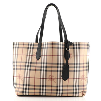 Burberry Reversible Tote Haymarket Coated Canvas and Leather Medium