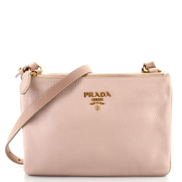 Prada Vitello Daino Double Zip Crossbody Bag - White Crossbody Bags,  Handbags - PRA768833