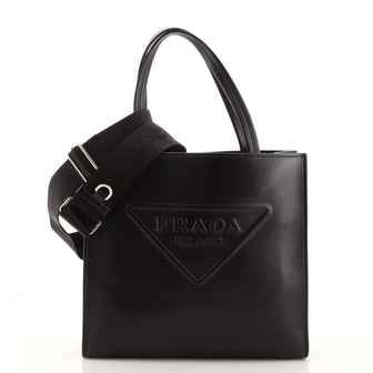 Prada Logo Drill Tote Leather Small
