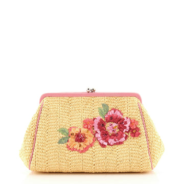 Christian Dior Vintage Frame Clutch Floral Raffia