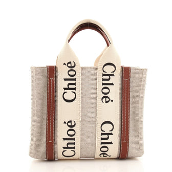Chloe Woody Tote Canvas with Leather Small