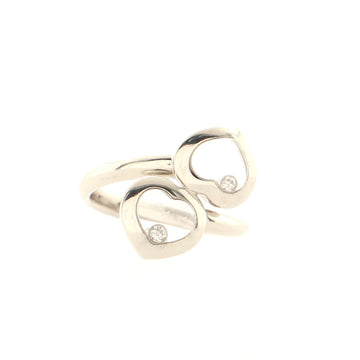 Chopard Happy Diamonds 2 Diamonds Double Heart Ring 18K White Gold with Floating Diamonds