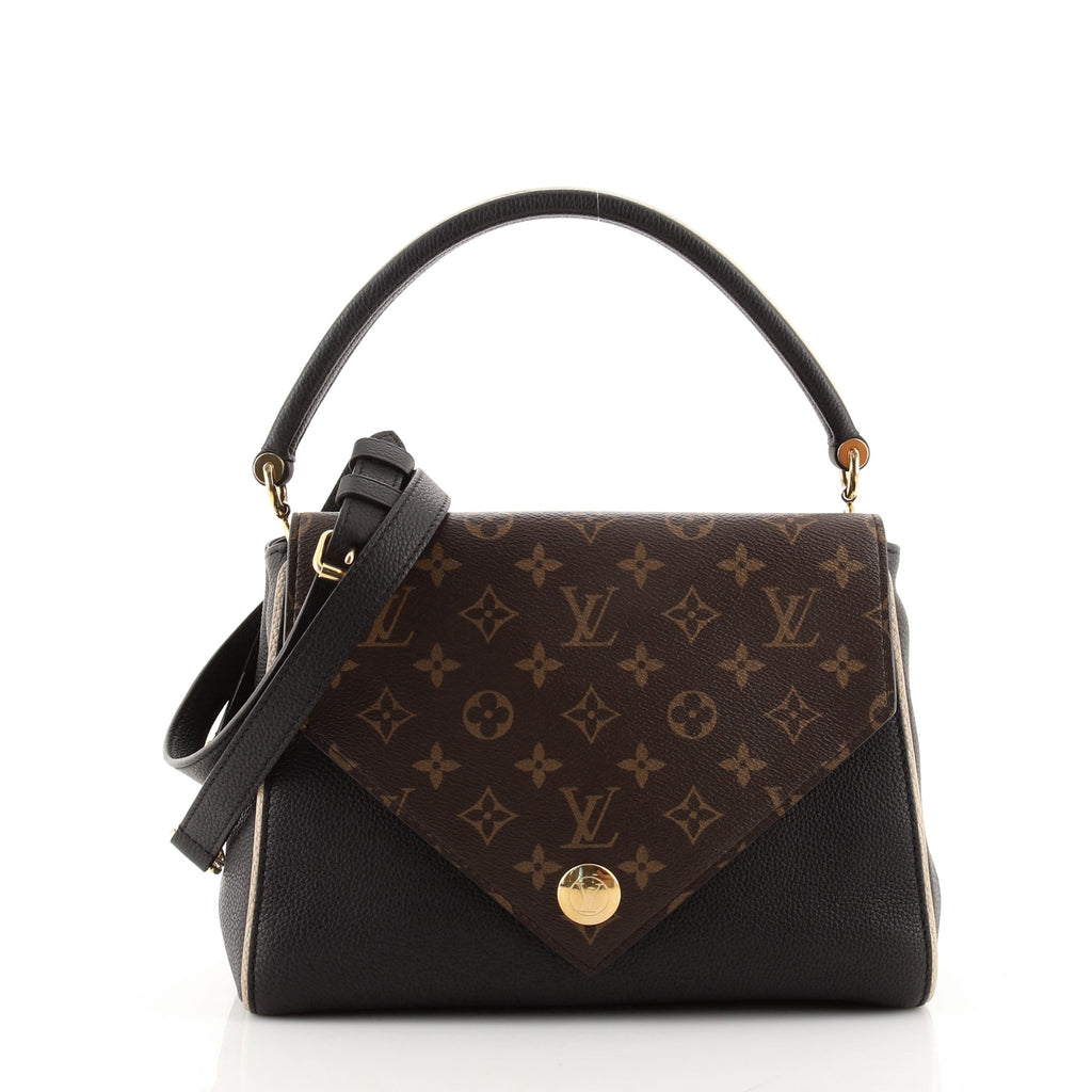 Louis Vuitton Double V Handbag Calfskin with Monogram Canvas Black