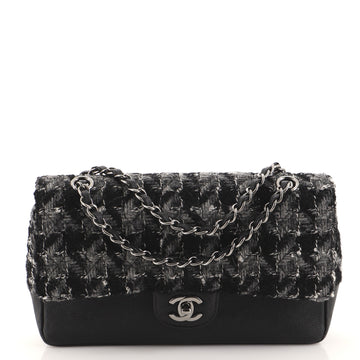 Chanel Classic Double Flap Bag Quilted Tweed and Caviar Medium