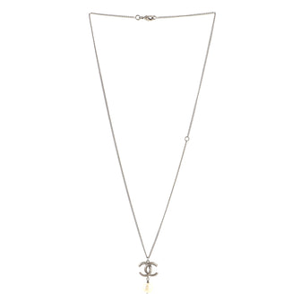 Chanel CC Drop Pendant Necklace Metal with Faux Pearl