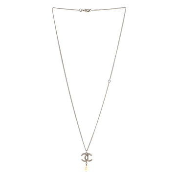 Chanel CC Drop Pendant Necklace Metal with Faux Pearl