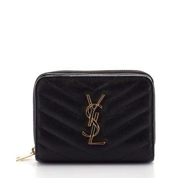Saint Laurent Classic Monogram Zip Around Wallet Matelasse Chevron Leather Compact