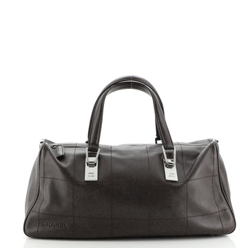 Chanel Square Stitch CC Boston Bag Quilted Leather Large