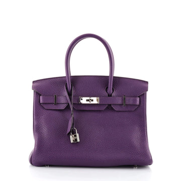 Hermes Birkin Handbag Purple Clemence with Palladium Hardware 30
