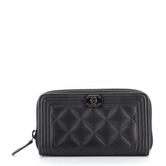 Chanel So Black Boy Zip Around Wallet Quilted Caviar Small