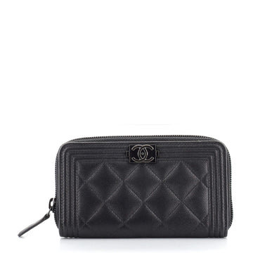 Chanel So Black Boy Zip Around Wallet Quilted Caviar Small