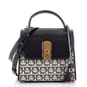 Salvatore Ferragamo Gancini Lock Top Handle Bag Gancini Jacquard and Leather Small