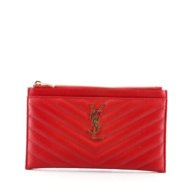 Saint Laurent Classic Monogram Zip Bill Pouch Matelasse Chevron Leather Medium