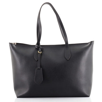 Burberry Zip Tote Leather and Haymarket Check Coated Canvas Medium