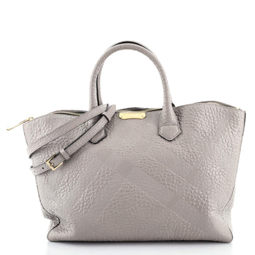 Burberry Dewsbury Convertible Tote Check Embossed Leather Medium