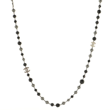 Chanel CC Station Long Necklace Ruthenium with Resin and Faux Pearls