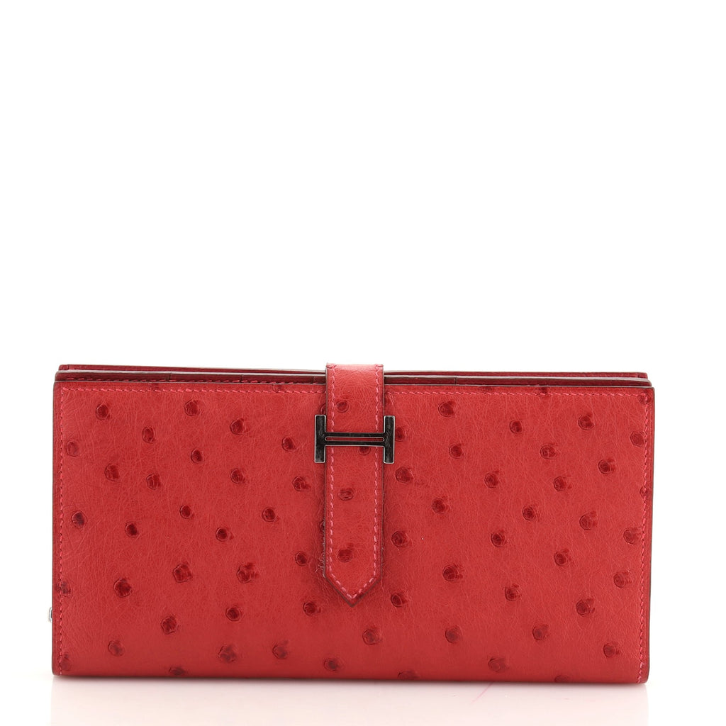 Lot - Hermes Bearn Wallet, in red ostrich leather