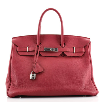 Hermes Birkin Handbag Red Clemence with Palladium Hardware 35