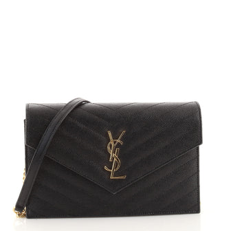 Saint Laurent Classic Monogram Wallet on Chain Matelasse Chevron Leather Small