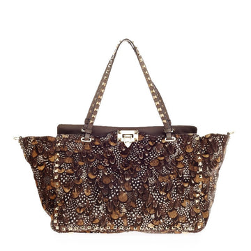Valentino Rockstud Tote Calf Hair Feather Print