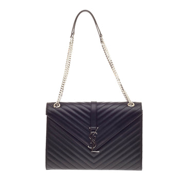 Saint Laurent Chain Strap Shoulder Bag Matelasse Chevron Leather Large