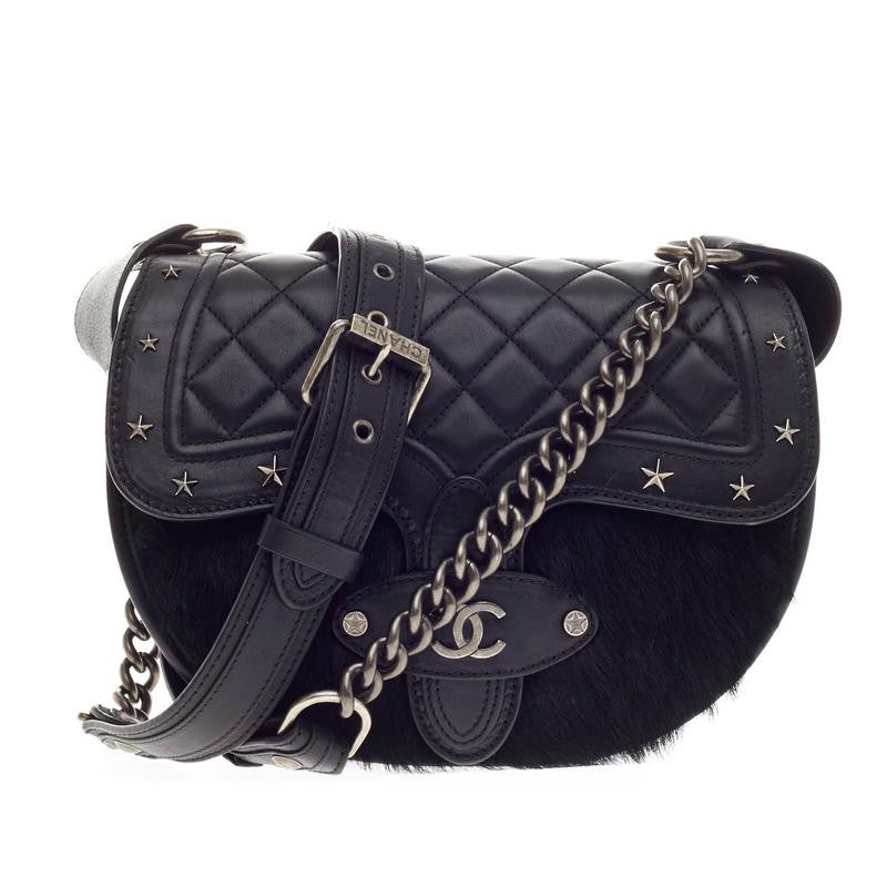 2014 Chanel Black Quilted Calfskin Leather Paris-Dallas Ride Western Saddle  Bag