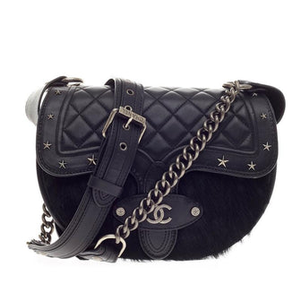 Chanel Dallas Studded Saddle Bag Quilted Calfskin and Pony Hair