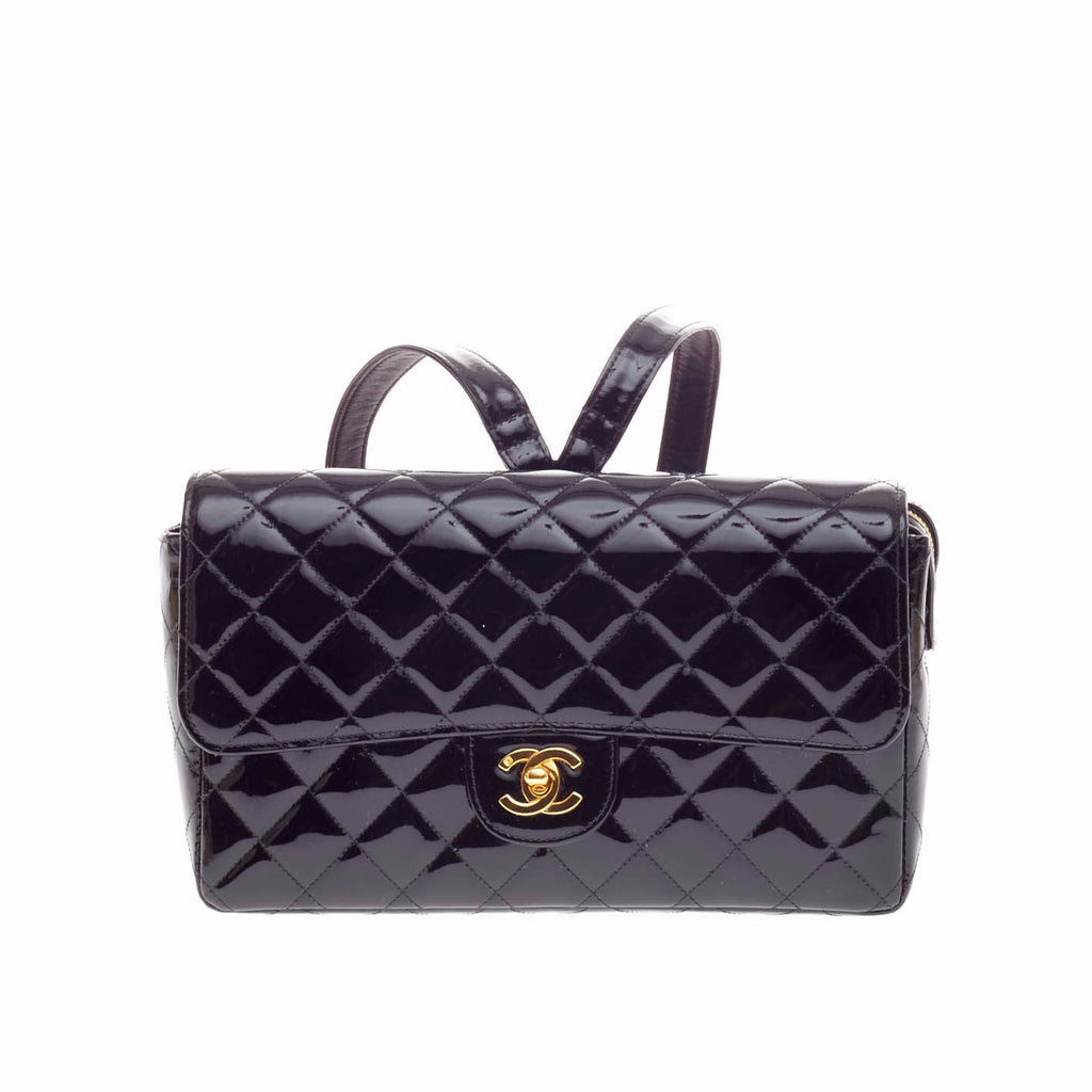 Buy Chanel Classic Flap Backpack Patent Medium Black 111523