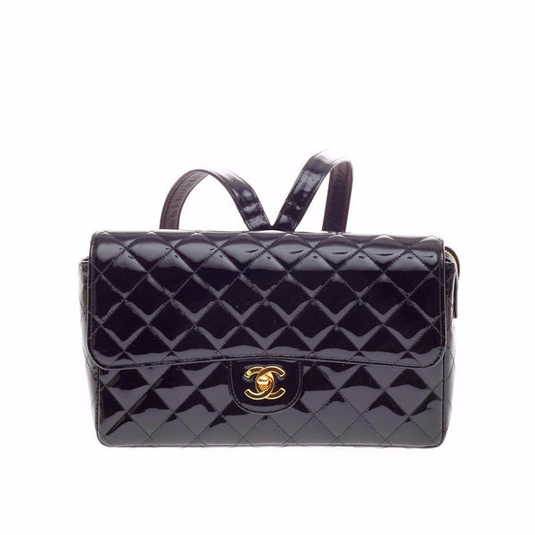 Chanel Flap Backpack Black Patent Leather Silver ref.564263 - Joli