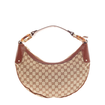 Gucci Bamboo Ring Half Moon Hobo GG Canvas