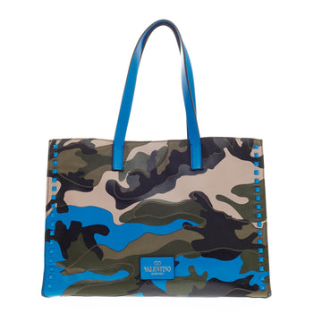Valentino Rockstud Open Tote Camo Leather 