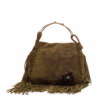 Valentino Fringe Snake Handle Shoulder Bag Suede