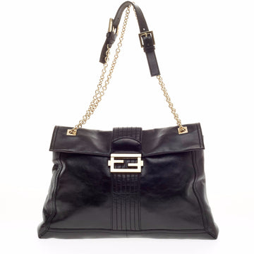 Fendi Maxi Baguette Chain Shoulder Bag Leather