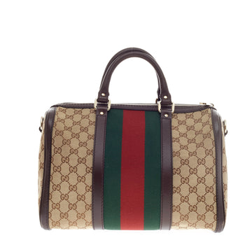Gucci Vintage Web Boston Bag GG Canvas with Leather Trim Medium