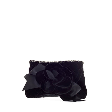 Chanel Camellia Fold Over Wristlet Quilted Velvet
